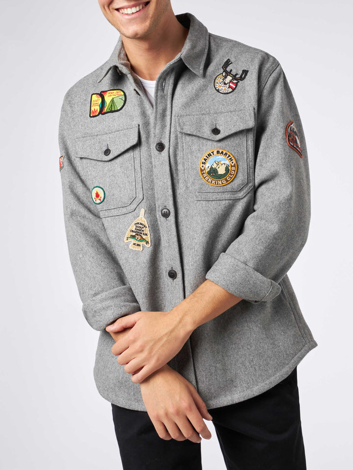 Man wooly grey overshirt with pockets and patches - MC2 Saint Barth