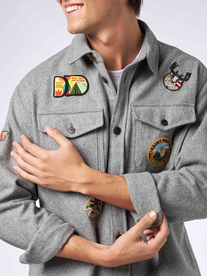 Man wooly grey overshirt with pockets and patches - MC2 Saint Barth