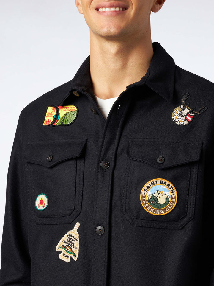 Man wooly blue overshirt with pockets and patches - MC2 Saint Barth