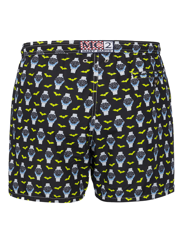 Man lightweight fabric swim-shorts Lighting Micro Fantasy with watches print - MC2 Saint Barth