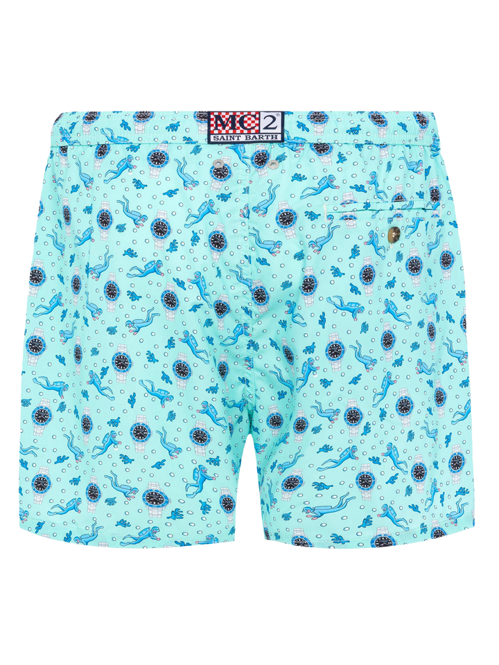 Lightweight fabric swim shorts Lighting with watch print - MC2 Saint Barth