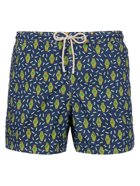 Man lightweight fabric swim-shorts Lighting Micro Fantasy with watches print - MC2 Saint Barth