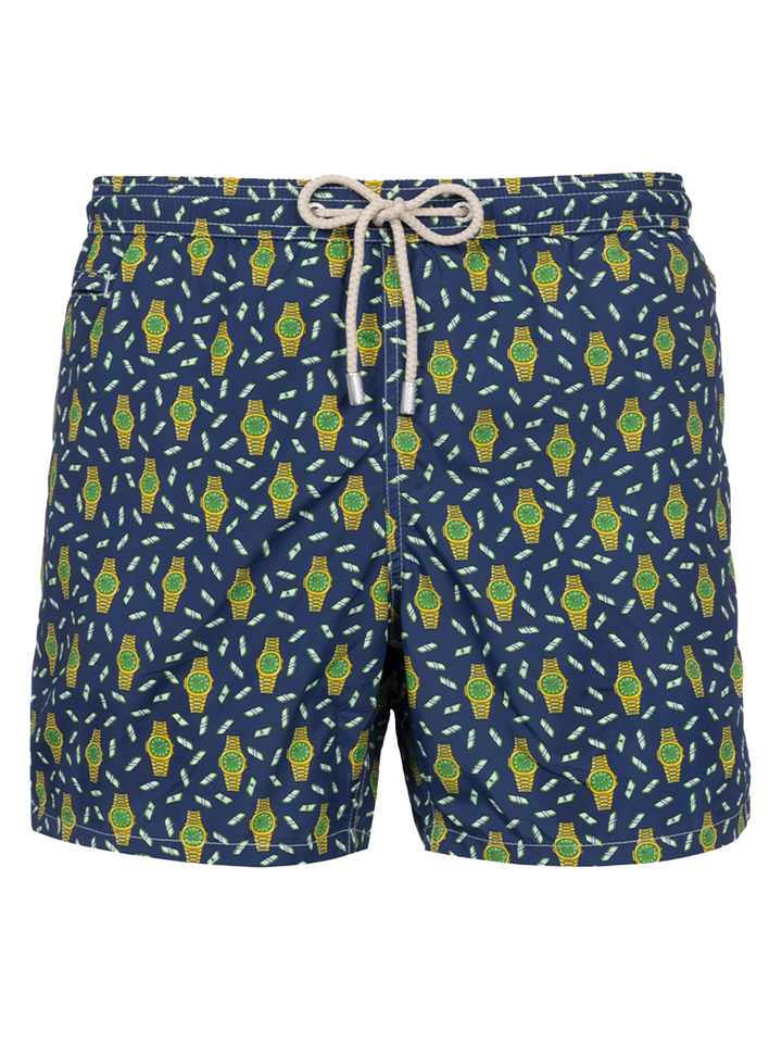 Man lightweight fabric swim-shorts Lighting Micro Fantasy with watches print - MC2 Saint Barth