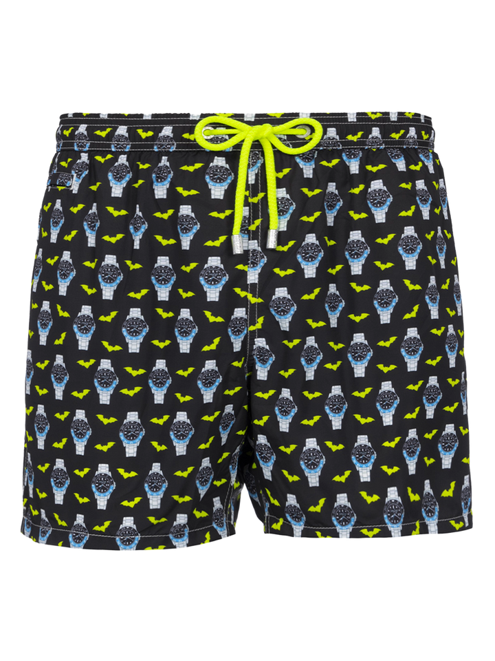 Man lightweight fabric swim-shorts Lighting Micro Fantasy with watches print - MC2 Saint Barth