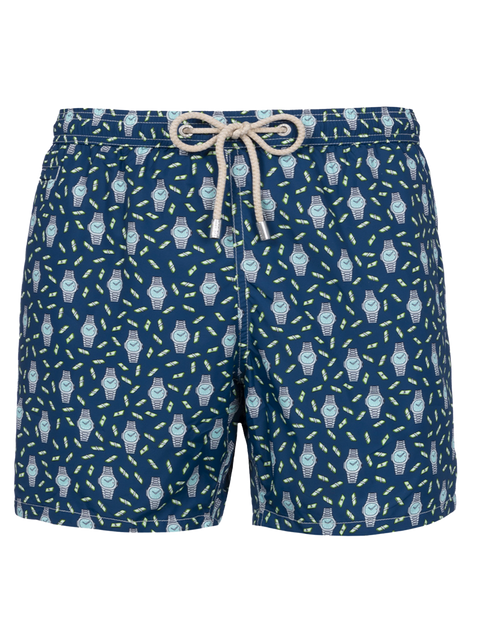 Man lightweight fabric swim-shorts Lighting Micro Fantasy with watches print - MC2 Saint Barth