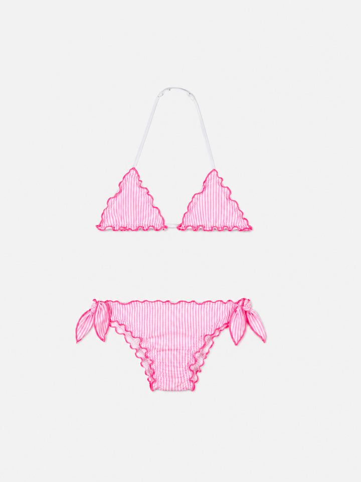 Girl triangle seersucker bikini with stripes