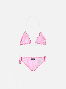 Bikini triangle fille en seersucker à rayures 