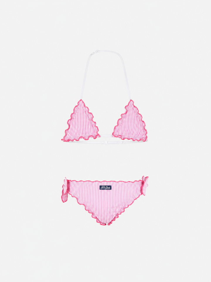 Girl triangle seersucker bikini with stripes