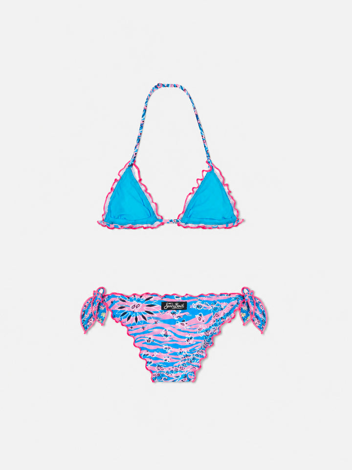 Mädchen-Triangel-Bikini mit Zebra-Bandana-Print 