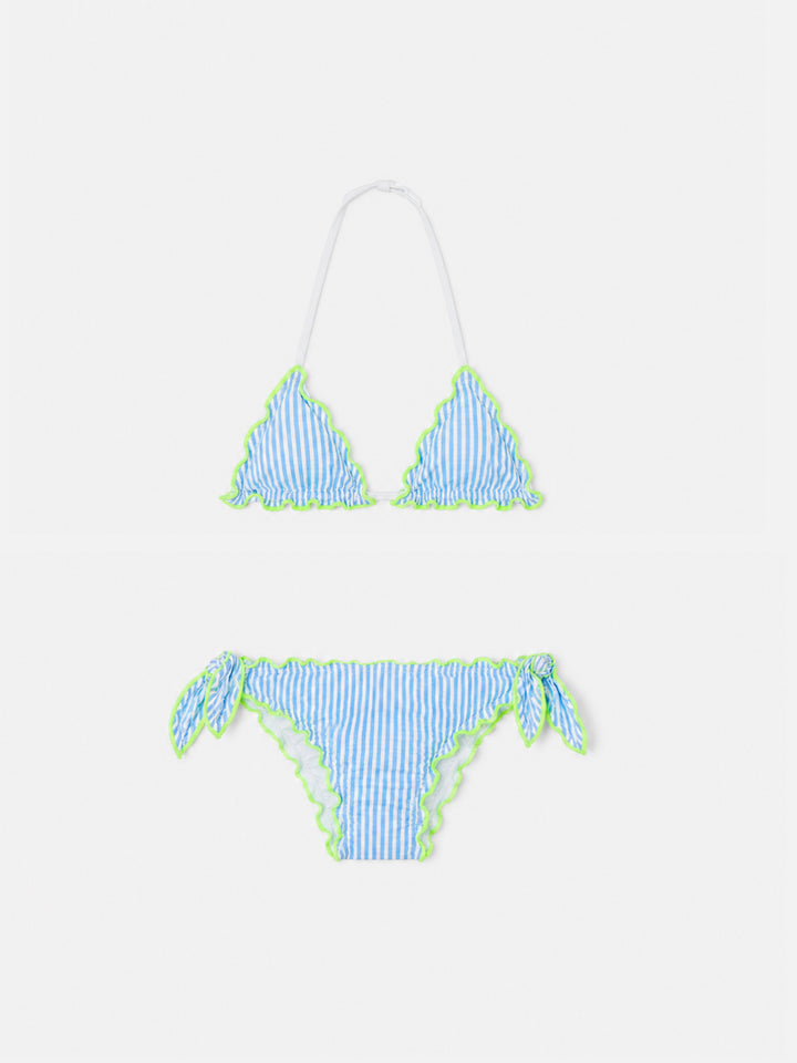 Girl triangle seersucker bikini with stripes