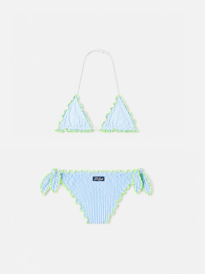 Girl triangle seersucker bikini with stripes
