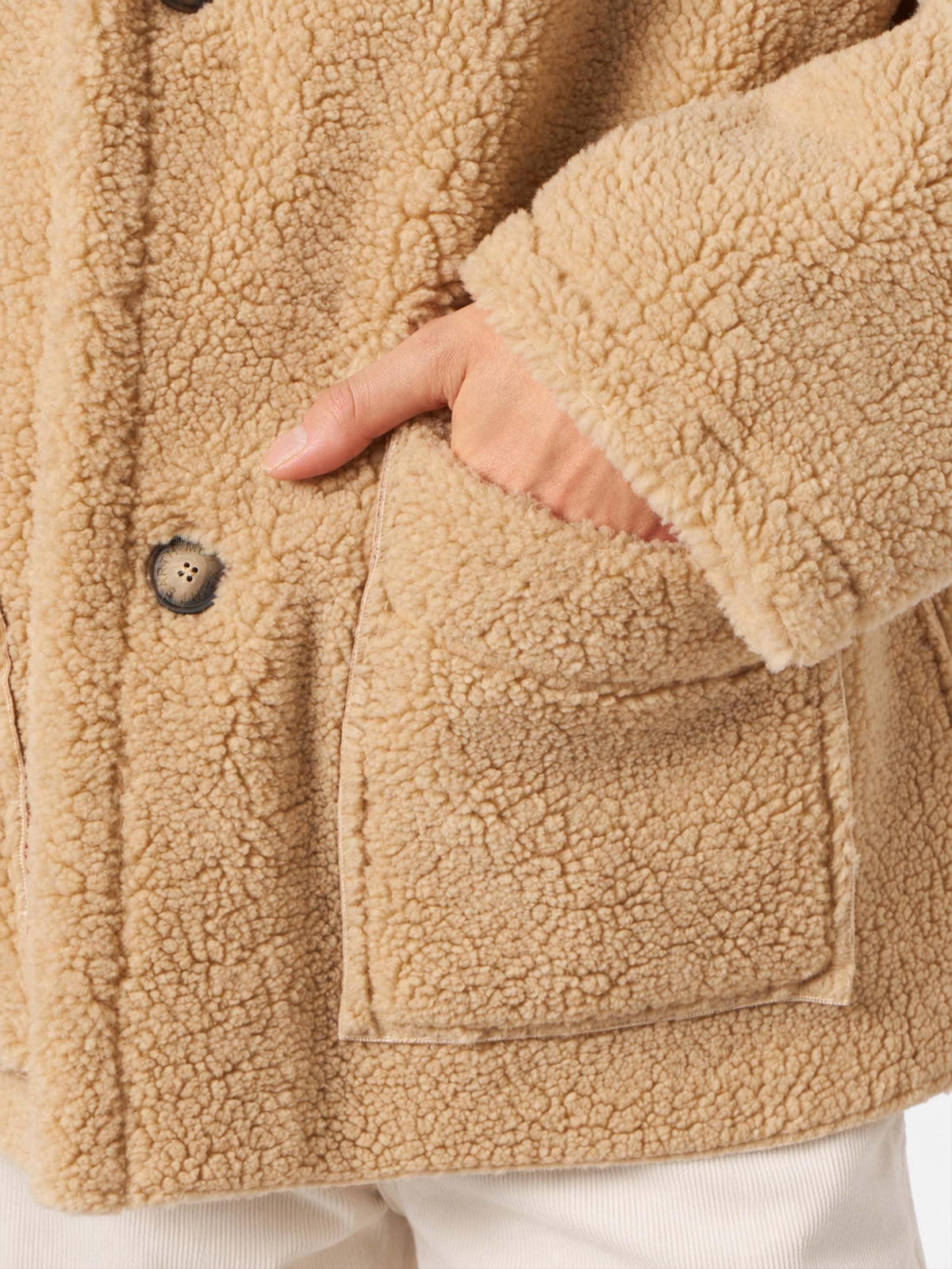 Manteau réversible en shearling Dorys beige avec motif ethnique 