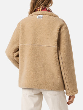 Manteau réversible en shearling Dorys beige avec motif ethnique 