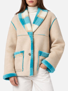 Dorys reversible shearling-effect jacket with tartan print