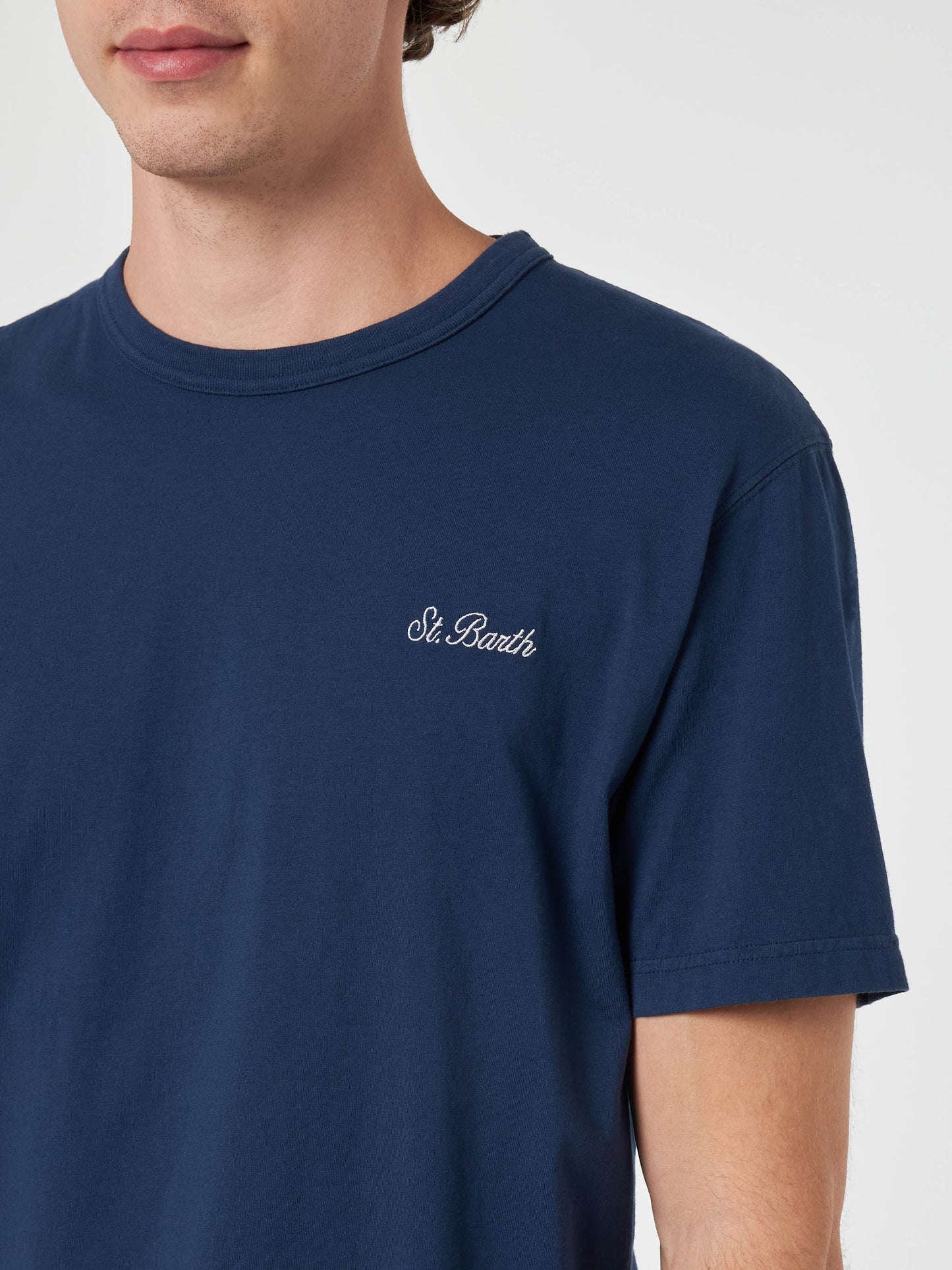 Man blue cotton jersey t-shirt Dover with St. Barth embroidery - MC2 Saint Barth
