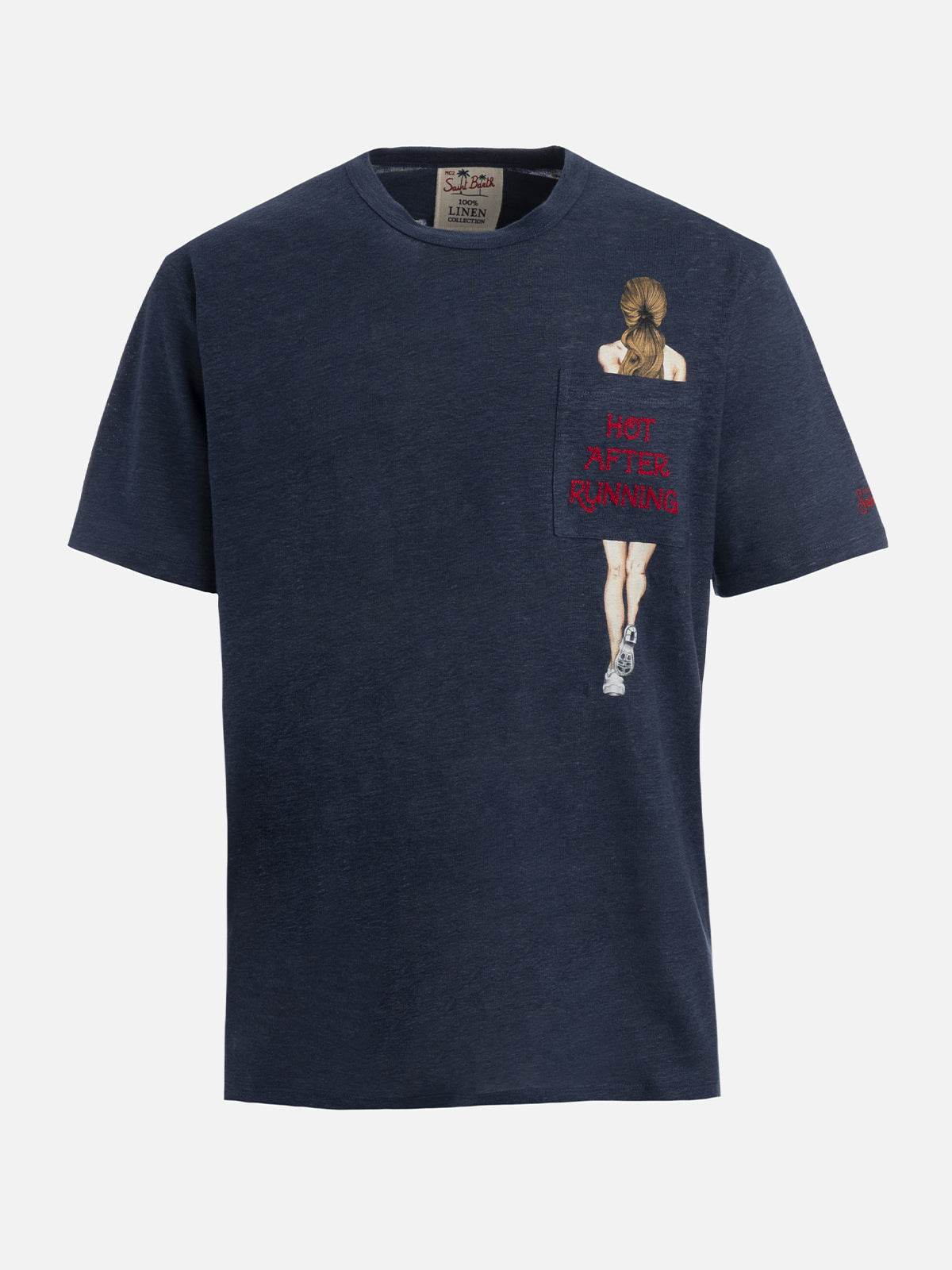 Man linen jersey t-shirt Ecstasea with printed and embroidered pocket - MC2 Saint Barth