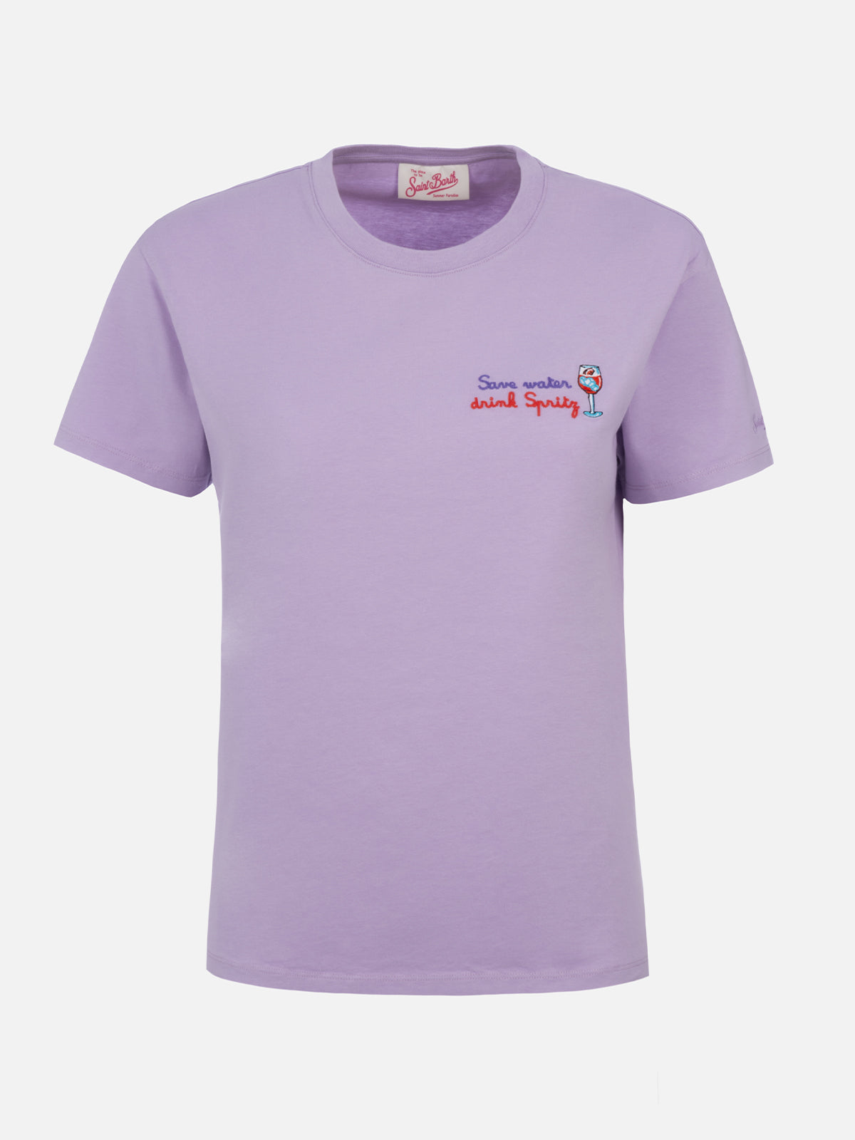 Woman cotton jersey crewneck t-shirt Emilie with Save water drink Spritz embroidery - MC2 Saint Barth