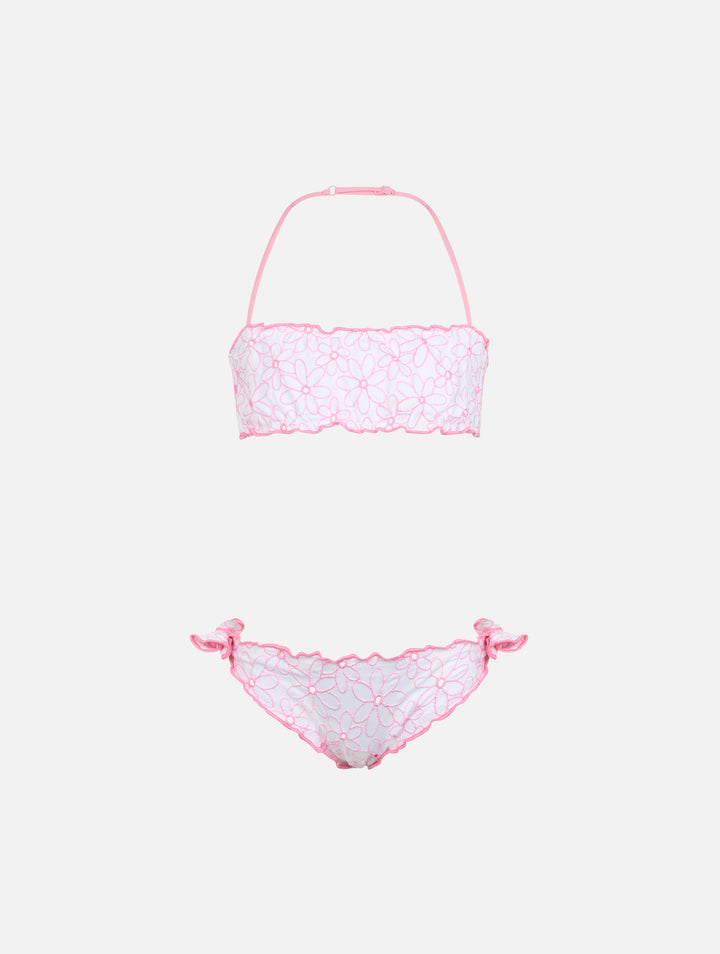 Girl classic bandeau bikini Emy with daisy embroidery - MC2 Saint Barth