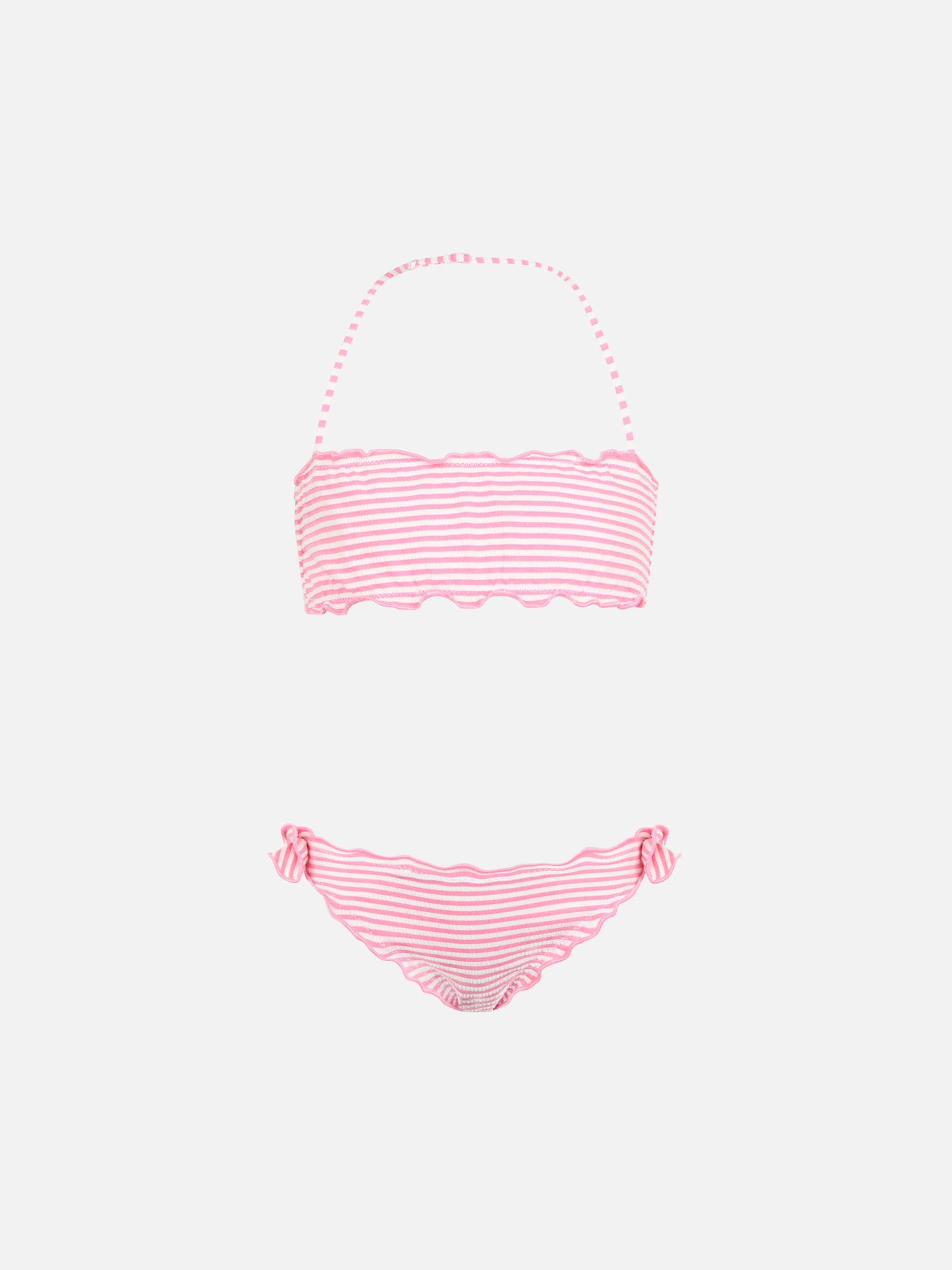 Girl seersucker classic bandeau bikini Emy with striped print - MC2 Saint Barth