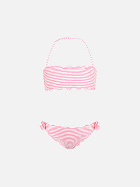 Girl seersucker classic bandeau bikini Emy with striped print - MC2 Saint Barth