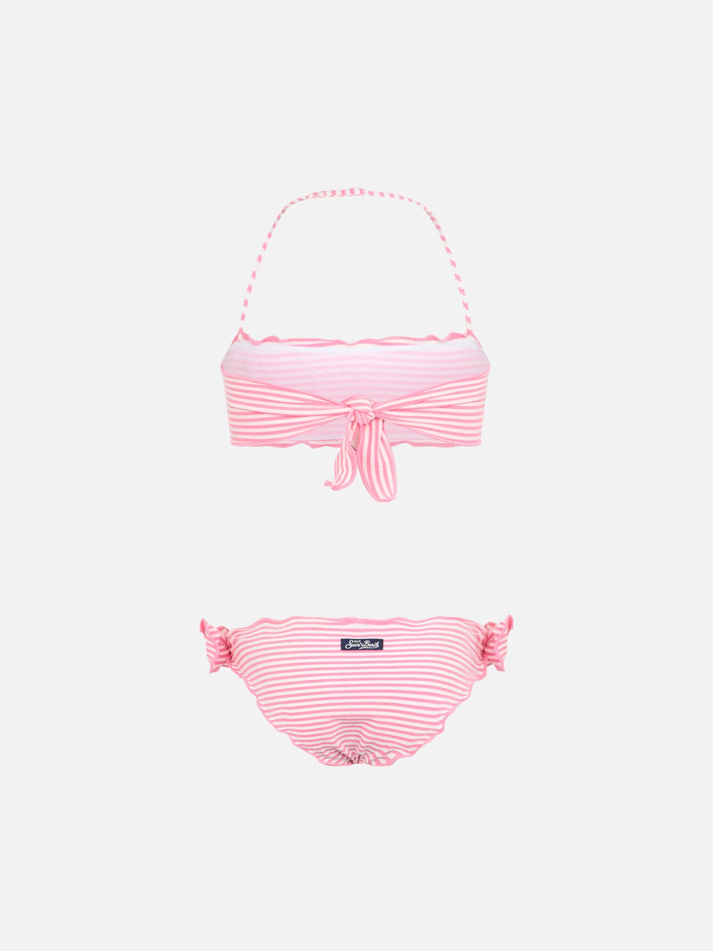 Girl seersucker classic bandeau bikini Emy with striped print - MC2 Saint Barth