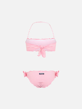 Girl seersucker classic bandeau bikini Emy with striped print - MC2 Saint Barth