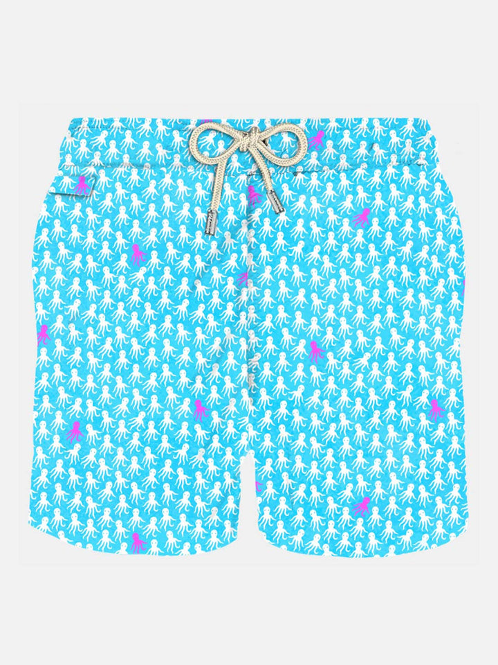 Man light fabric swim shorts with white and fuchsia octopus print - MC2 Saint Barth
