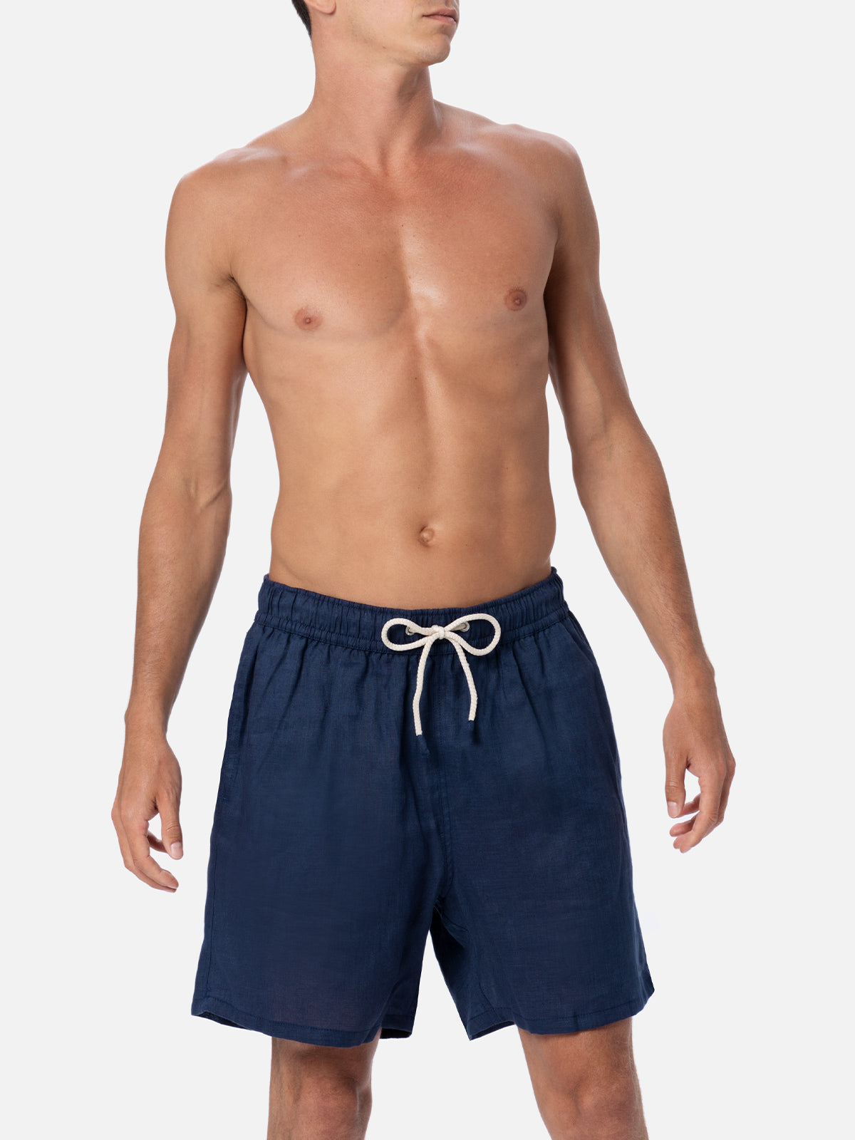 Mid-length navy blue linen swim-shorts Gustavia - MC2 Saint Barth