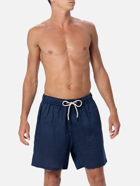 Mid-length navy blue linen swim-shorts Gustavia - MC2 Saint Barth