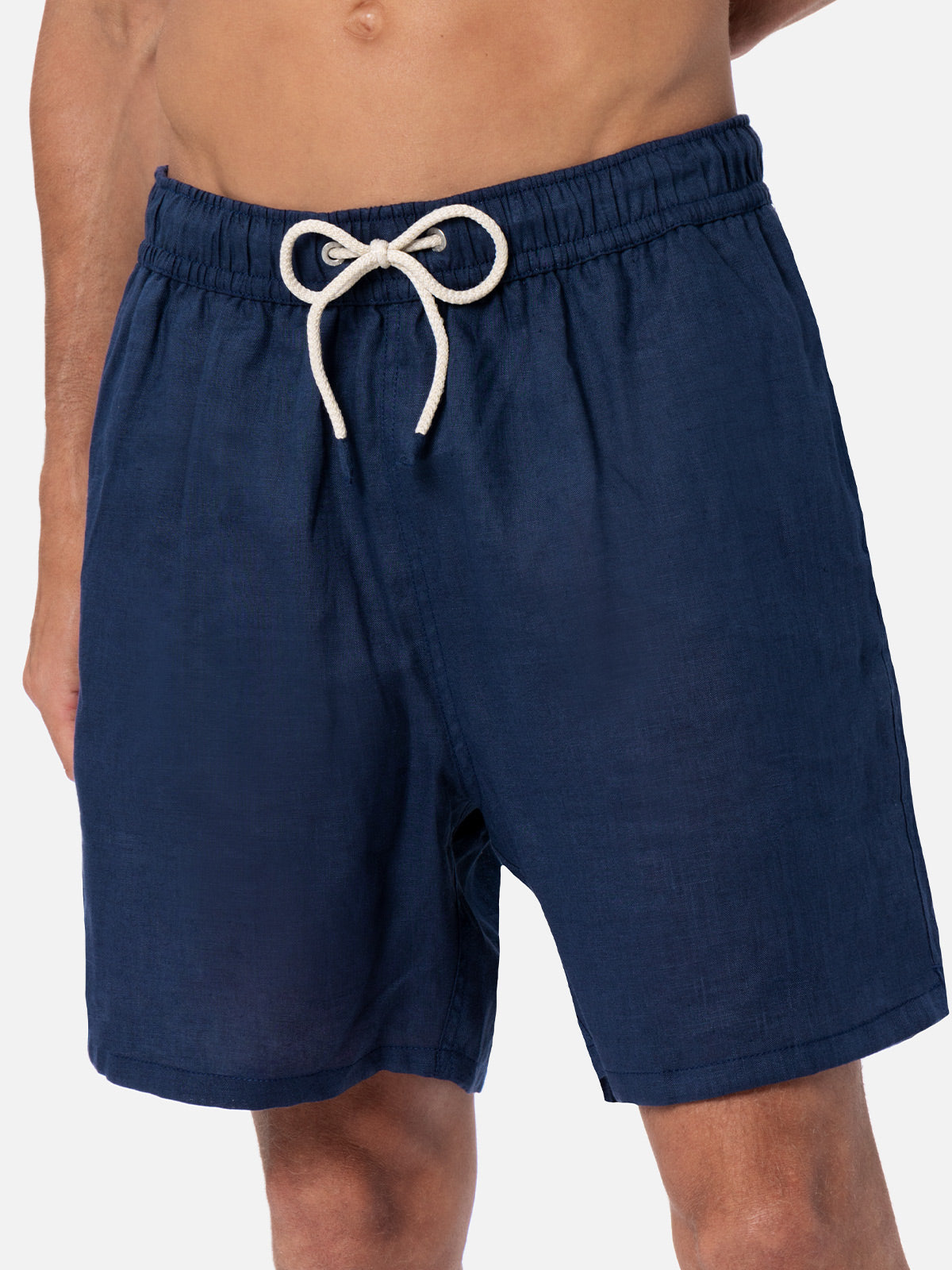 Mid-length navy blue linen swim-shorts Gustavia - MC2 Saint Barth