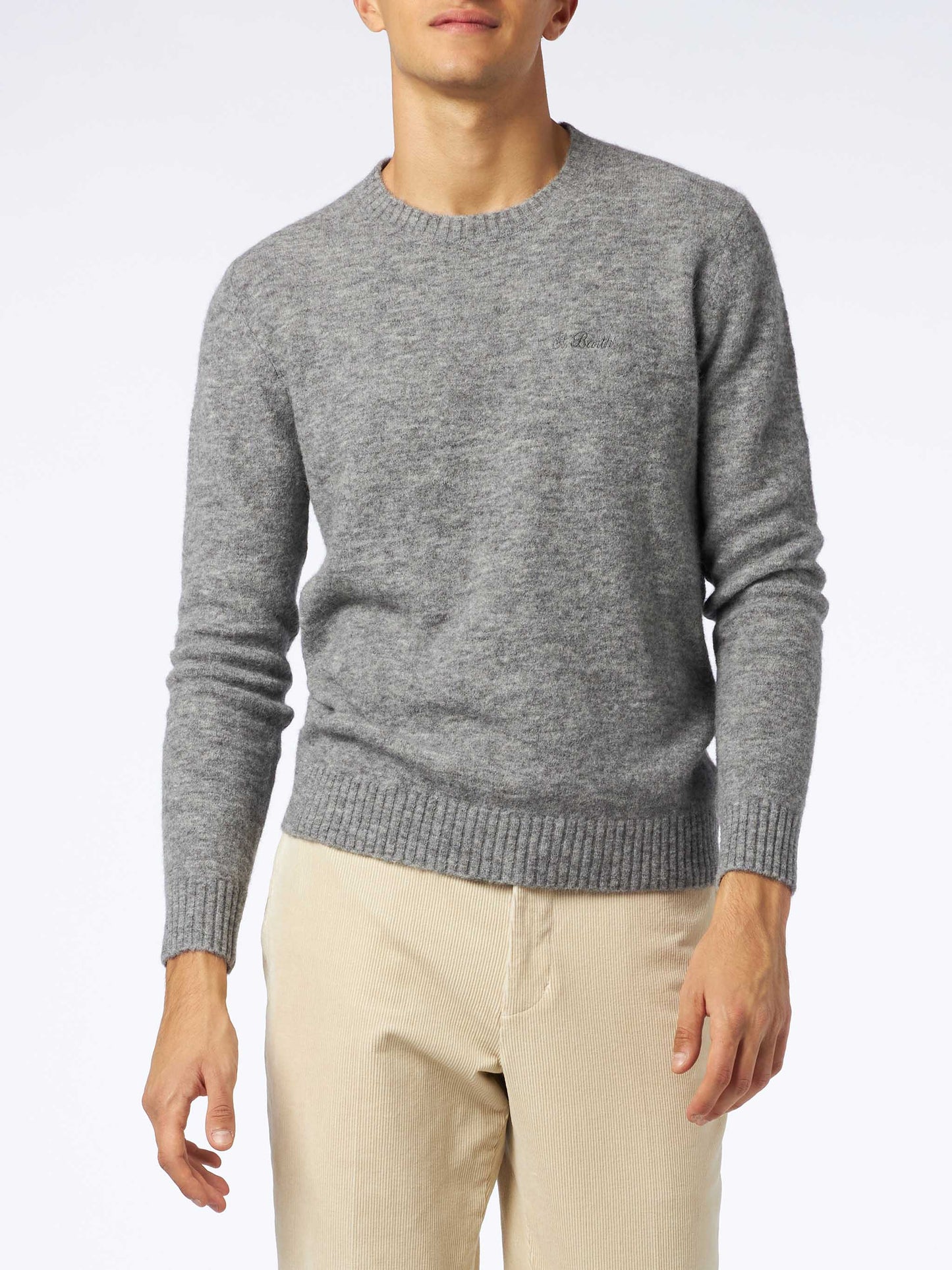 Man grey mélange stretch wool sweater with St. Barth embroidery - MC2 Saint Barth