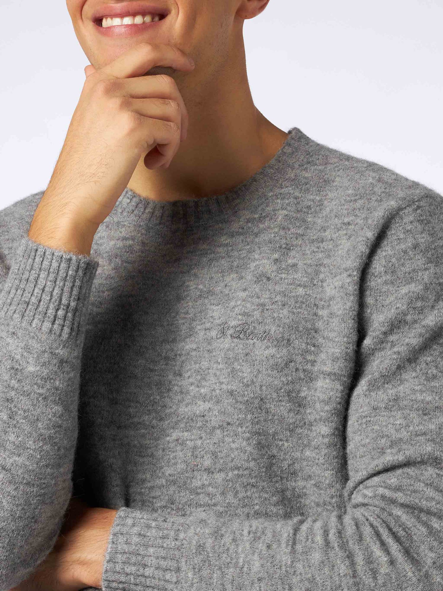 Man grey mélange stretch wool sweater with St. Barth embroidery - MC2 Saint Barth