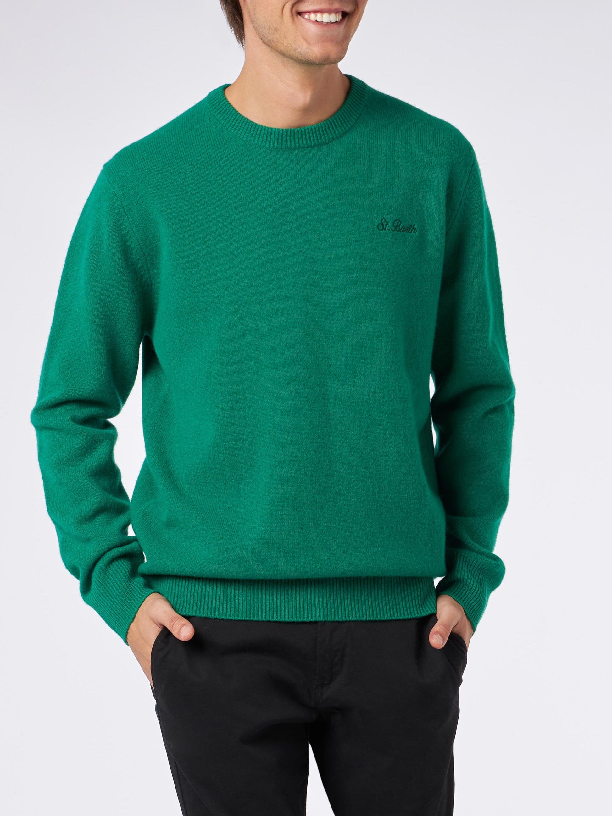 Man crewneck green sweater with St. Barth embroidery - MC2 Saint Barth