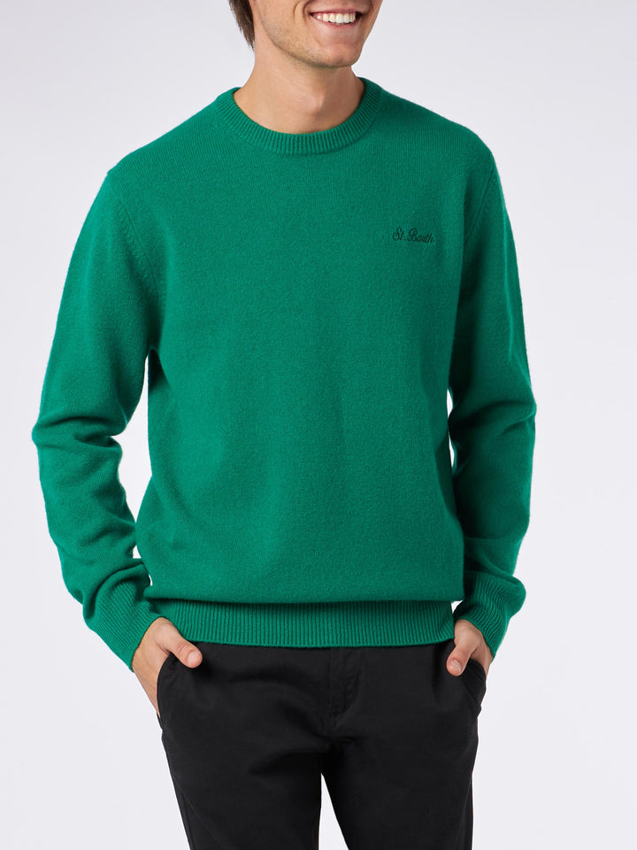 Man crewneck green sweater with St. Barth embroidery - MC2 Saint Barth