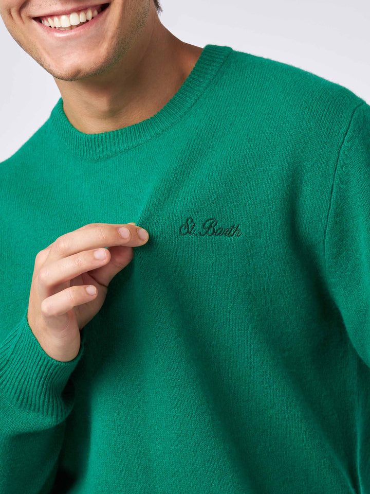Man crewneck green sweater with St. Barth embroidery - MC2 Saint Barth