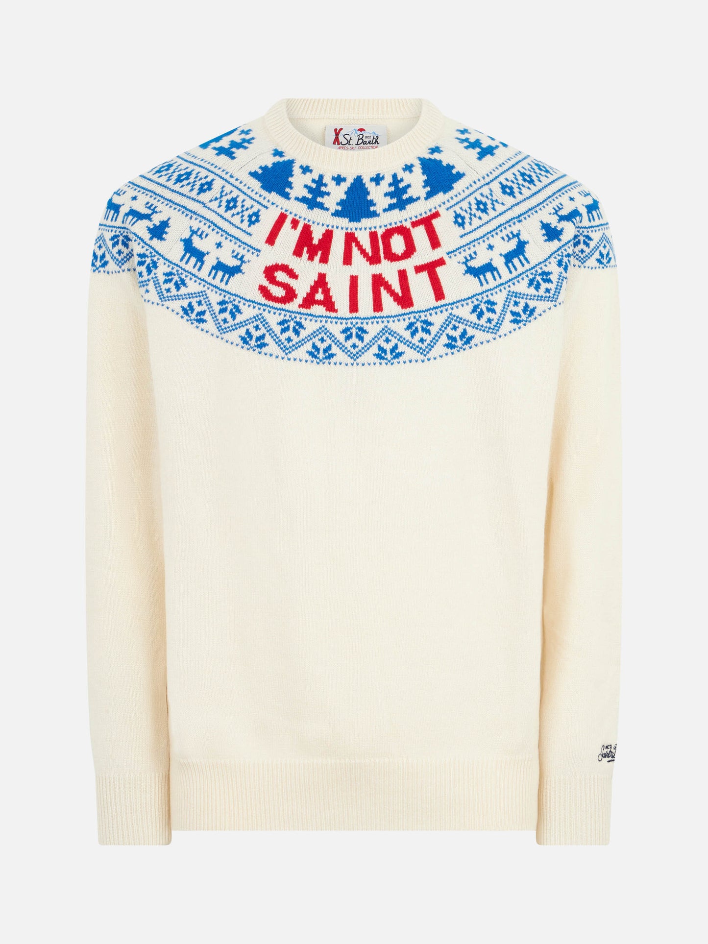 Herrenpullover mit „I'm not Saint“-Schriftzug