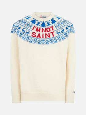 Herrenpullover mit „I'm not Saint“-Schriftzug
