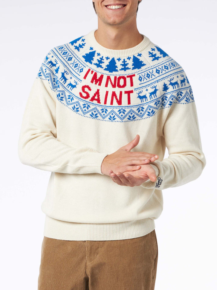Herrenpullover mit „I'm not Saint“-Schriftzug