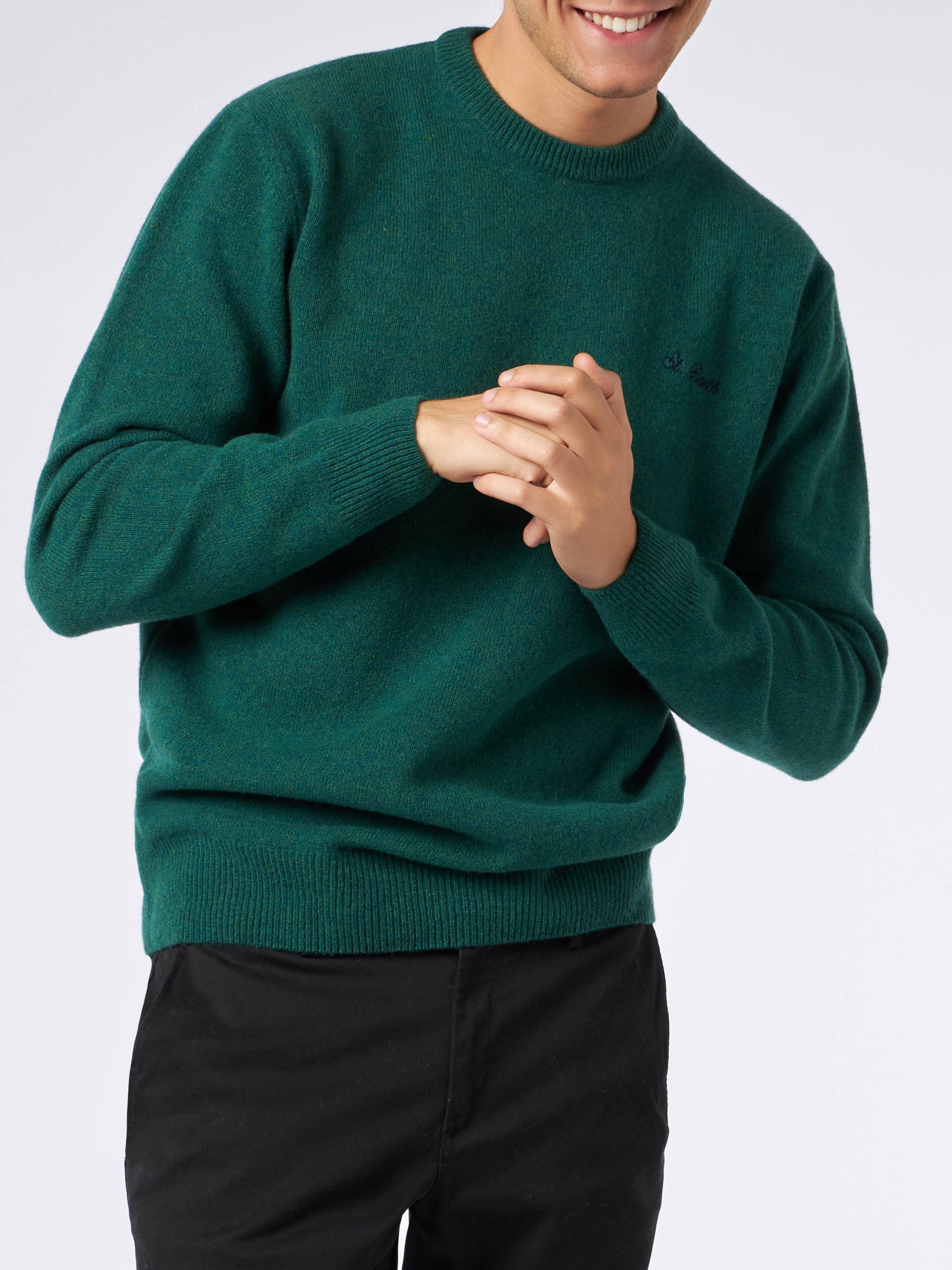 Man crewneck green sweater with St. Barth embroidery - MC2 Saint Barth