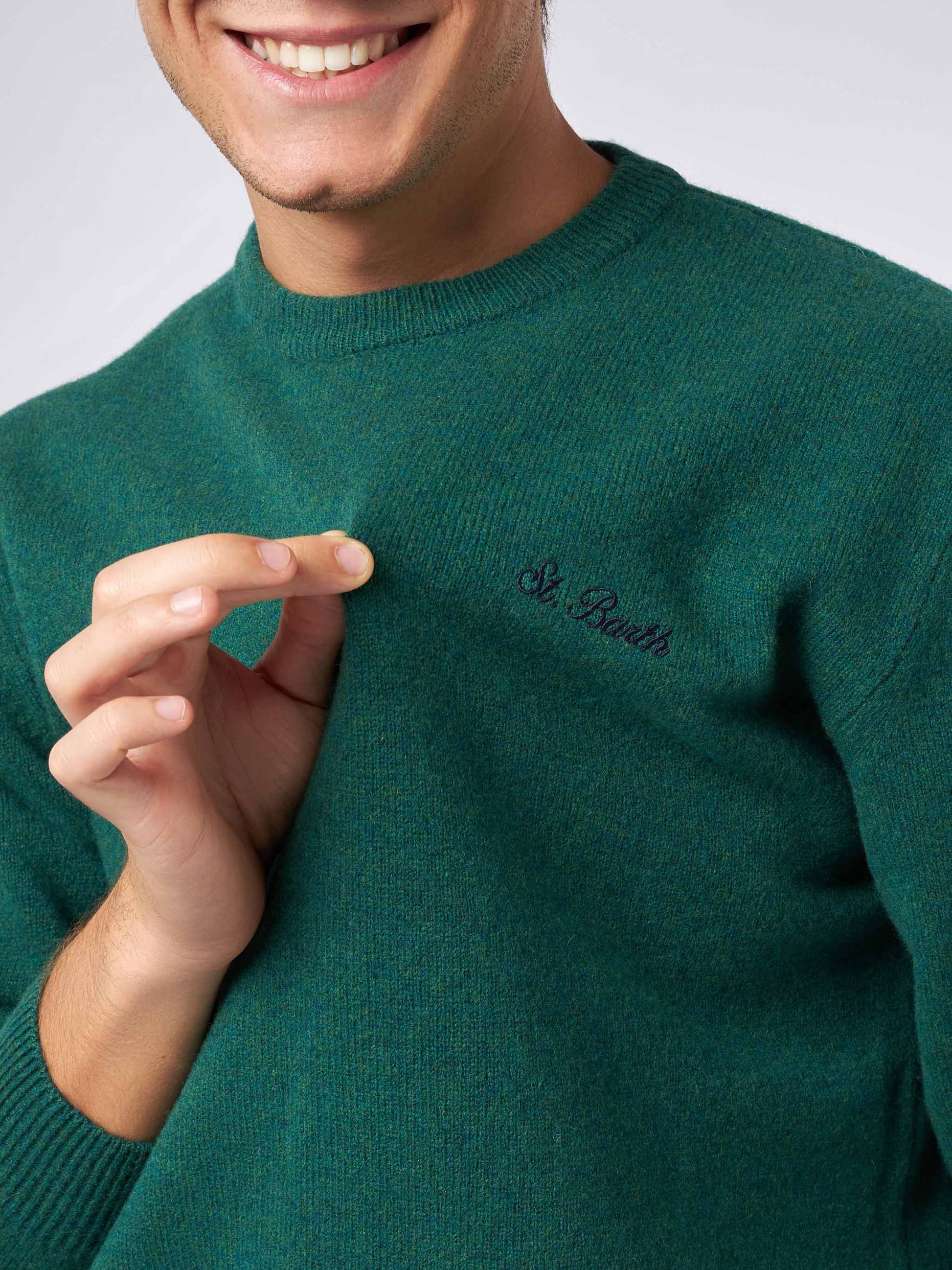 Man crewneck green sweater with St. Barth embroidery - MC2 Saint Barth