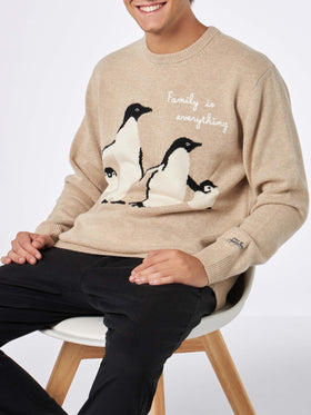 Maglia da uomo con stampa pinguini e ricamo Family is everything