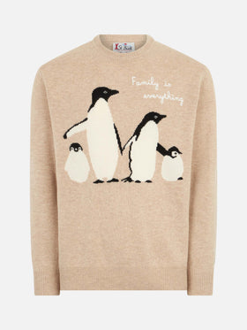 Maglia da uomo con stampa pinguini e ricamo Family is everything