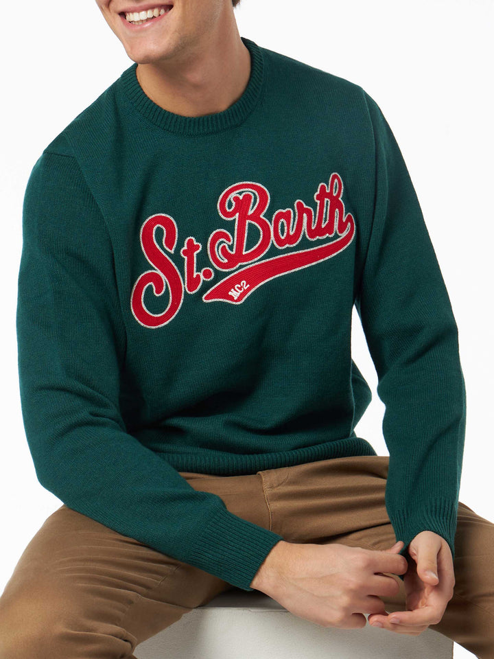 Man crewneck green sweater with St. Barth embroidery - MC2 Saint Barth