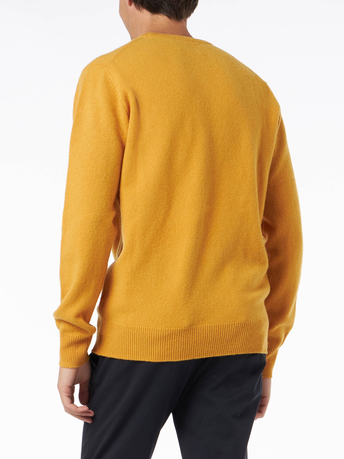 Man crewneck ochre yellow sweater with St. Barth embroidery - MC2 Saint Barth