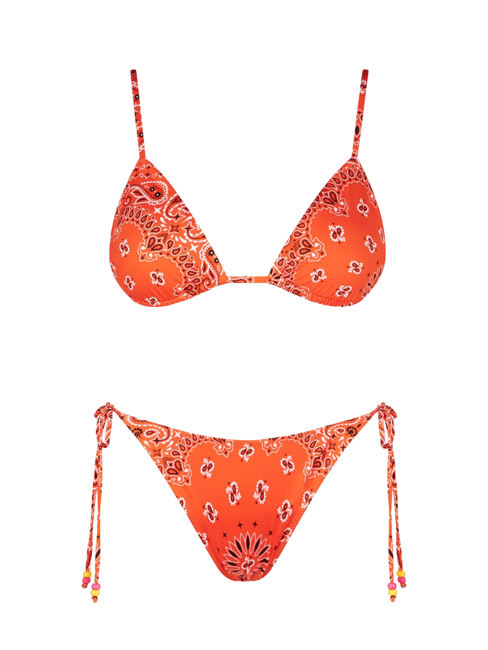 Woman orange triangle bikini with bandanna print - MC2 Saint Barth