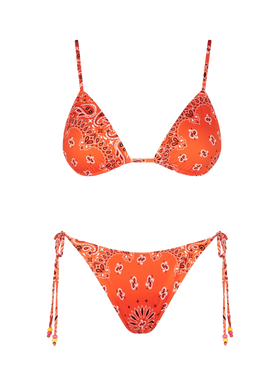 Woman orange triangle bikini with bandanna print - MC2 Saint Barth