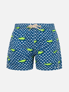 Boy lightweight fabric swim-shorts Jean Lighting with crocodile print - MC2 Saint Barth