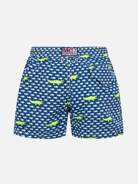 Boy lightweight fabric swim-shorts Jean Lighting with crocodile print - MC2 Saint Barth