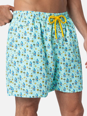 Man lightweight fabric swim-shorts Lighting Micro Fantasy with gin tonic print