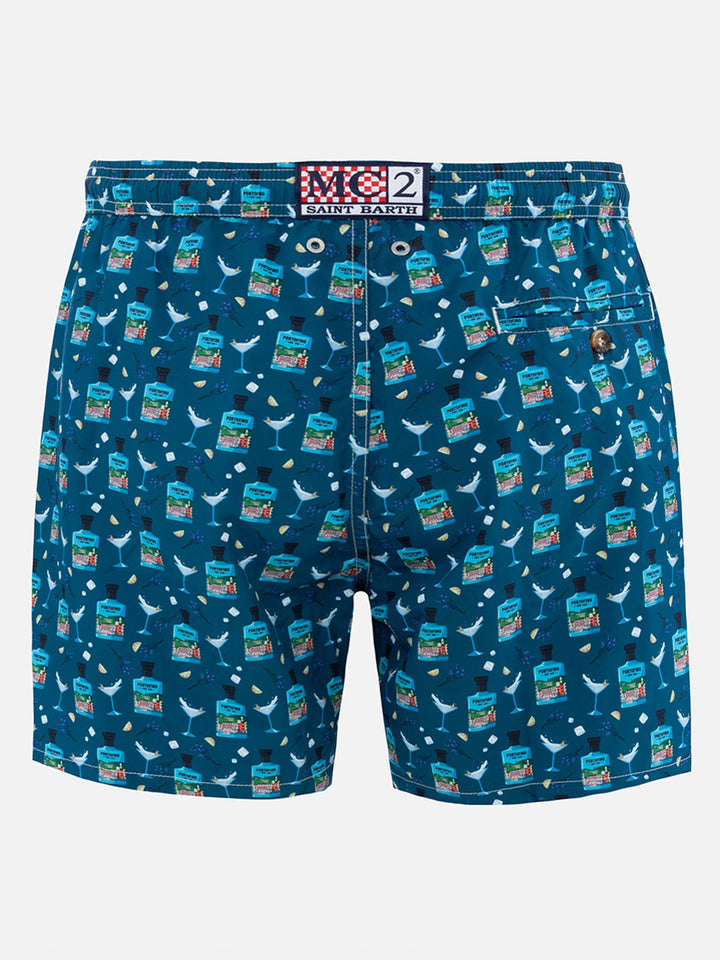 Man lightweight fabric swim-shorts Lighting Micro Fantasy with Gin Tonic Portofino Gin print | PORTOFINO DRY GIN SPECIAL EDITION